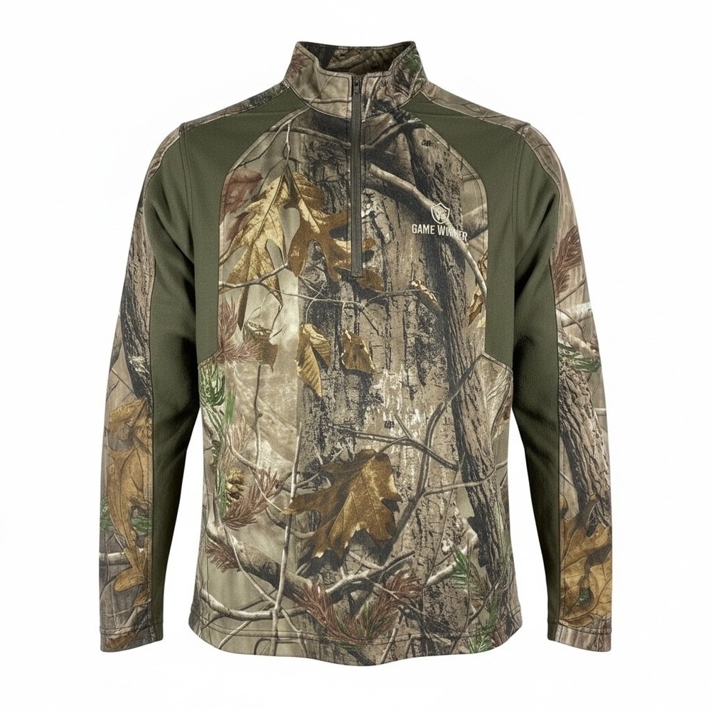 Game Winner Mens Realtree AP Camo Fleece Quarter Zip Pullover Jacket Small Green